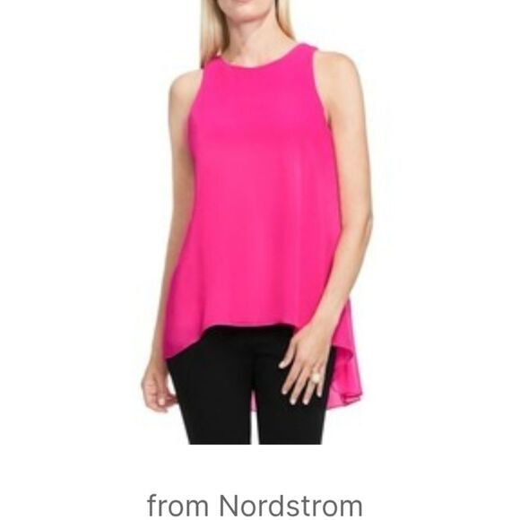 Vince Camuto Sleeveless Crepe Highlow Top Blue Women's Luxe Pleated Back Blouse - Picture 5 of 9